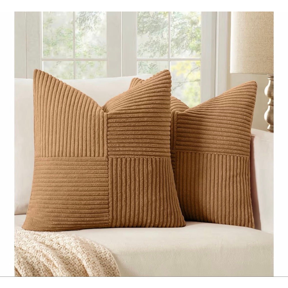 NEW 2 Throw Pillow Covers 22x22” Soft Corduroy Textured Cushion Case